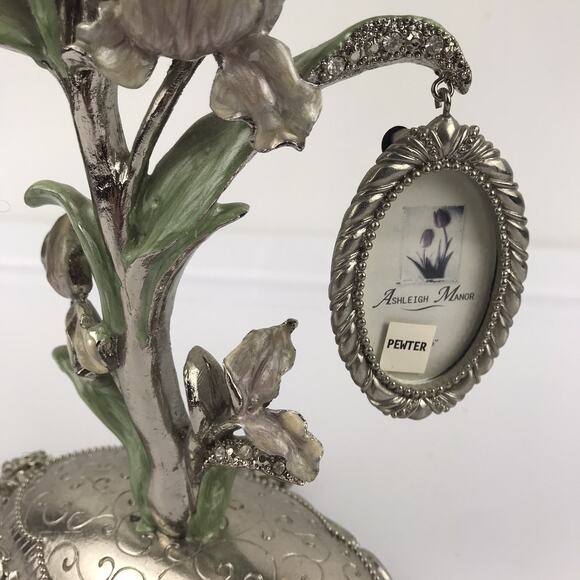 Ashleigh Manor 5 Frame Family Photo Tree Pewter Rhinestone Enamel Floral Flower - Picture 8 of 16